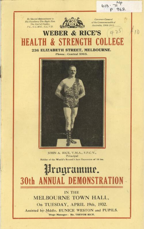Programme : 30th annual demonstration in the Melbourne Town Hall on Tuesday, April 19th, 1932, assisted by Mddle Eunice Weston and pupils