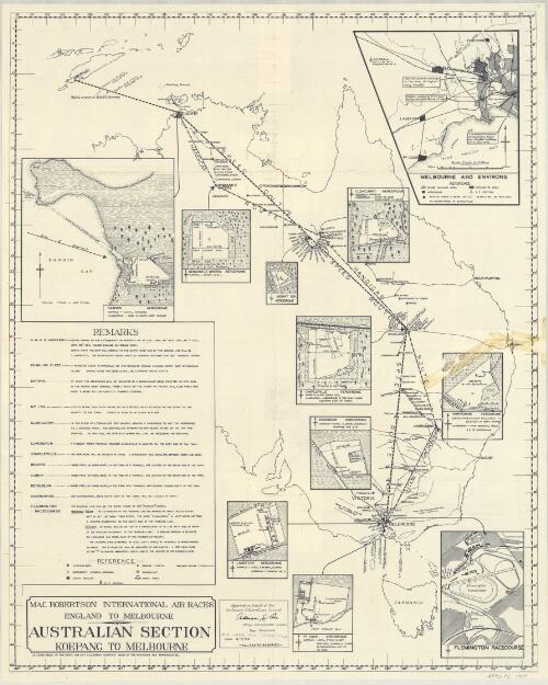 Mac. Robertson International Air Races England to Melbourne : Australia section, Koepang to Melbourne / photo-lithographed, by authority: P.C. Grosser, Department of Department of Civil Aviation