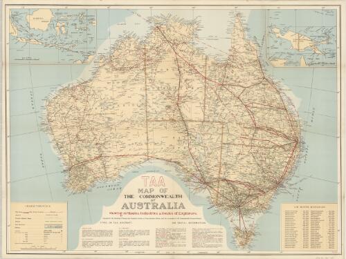 TAA map of the Commonwealth of Australia : showing air routes, industries, & routes of explorers / compiled by the Operations Planning and Navigation Section of Trans-Australia Airlines with the co-operation of the Commonwealth Surveyor-General