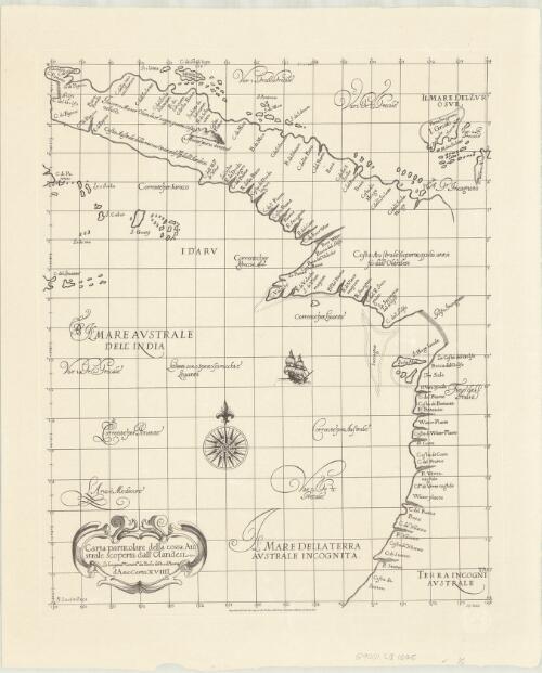 Carta particolare della costa Australe Scoperta dall'Olandesi [cartographic material] : la longitudine comincia da l'Isola di Pico d'Asores : d'Asia Carta XVIIII / A.F. Lucini fece