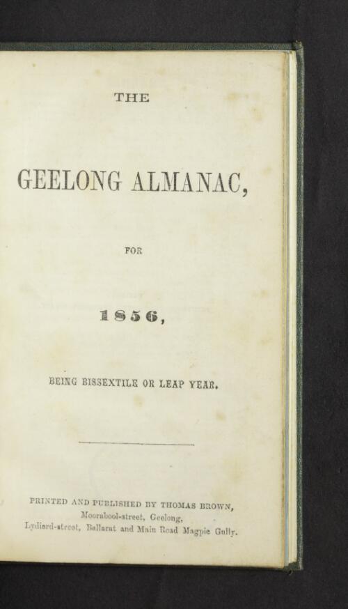 The Geelong Almanac for 1856 : being bissextile or leap year