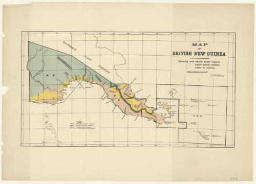 Map of British New Guinea : shewing land wholly under control, under partial control, under no control / drawn by E.J. Matthews, Lands and Survey Dept., 1.8.05