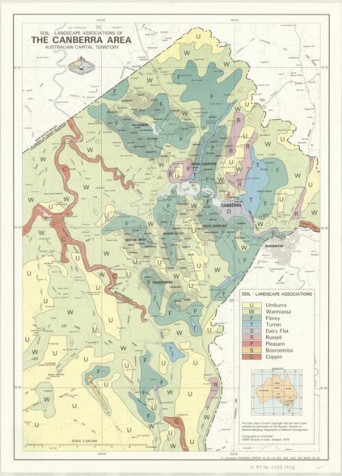 Soil-landscape associations of the Canberra area, Australian Capital Territory [cartographic material] / CSIRO Division of Soils