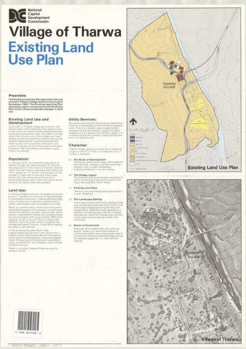 Village of Tharwa [cartographic material] : draft policy plan ; Village of Tharwa: existing land use plan / National Capital Development Commission