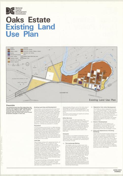 Oaks Estate Draft Policy Plan ; Oaks Estate existing land use plan / National Capital Development Commission
