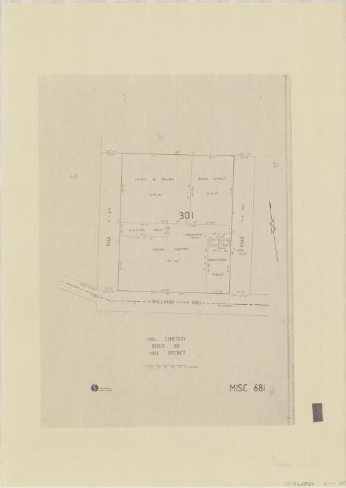 Hall Cemetery, Block 301, Hall District. MISC 681 [cartographic material] / Australian Survey Office