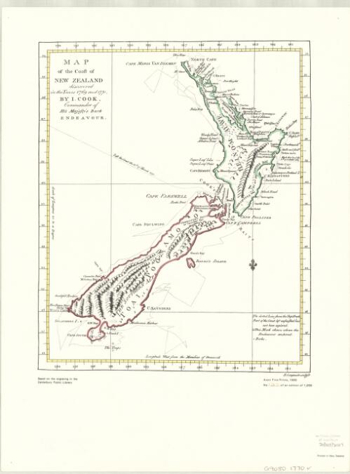 Map of the coast of New Zealand discovered in the years 1769 and 1770 / by I. Cook, Commander of His Majesty's Bark, Endeavor ; B. Longmate, sculpsit