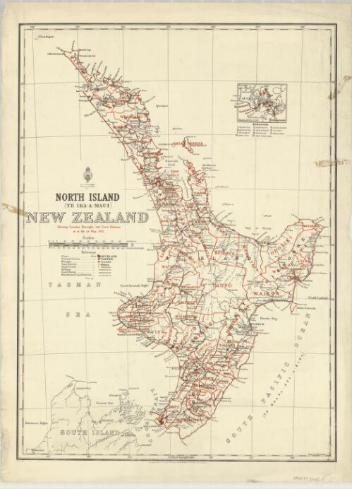 North Island (Te Ika-a-Māui), New Zealand : showing counties, boroughs and town districts as at the 1st May 1932 / drawn by W.G. Harding