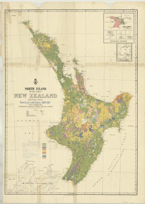North Island (Te Ika-a-Maui) New Zealand (Aotea-roa) : showing the land tenure, 1909-1910 / [Department of Lands and Survey]