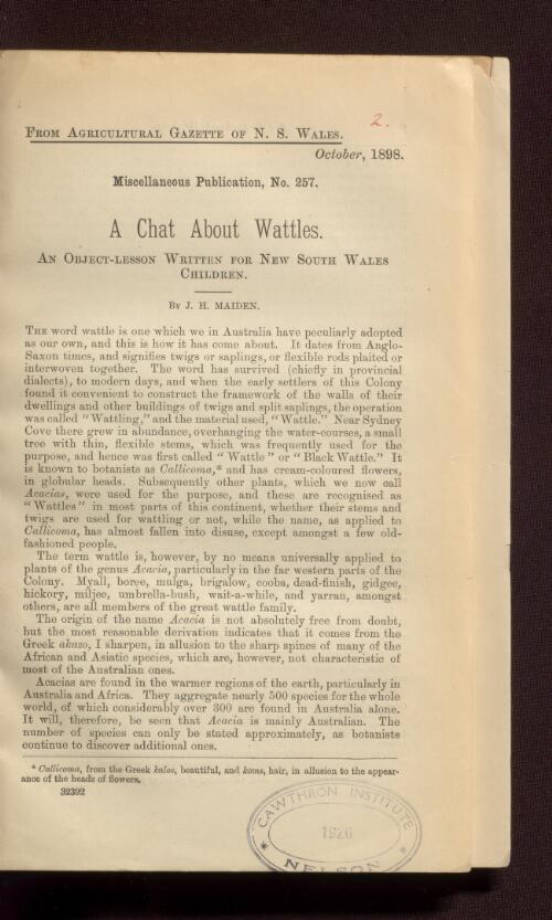 A chat about wattles : an object-lesson written for New South Wales children / by J. H. Maiden