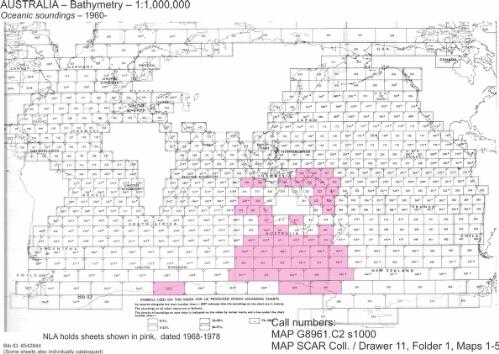 Oceanic soundings / compiled by the Hydrographic Office, R.A.N., Sydney, Australia for the General Bathymetric Chart of the Oceans (GEBCO) ; prepared by the Hydrographic Office, R.A.N., Sydney, Australia for the General Bathymetric Chart of the Oceans (GEBCO)