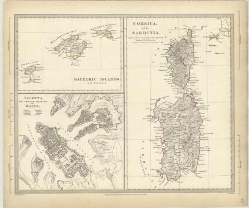 Corsica and Sardinia [cartographic material] ; Balearic Islands (Las Baleares) ; Valetta, the capital the island of Malta / J. & C. Walker, sculpt