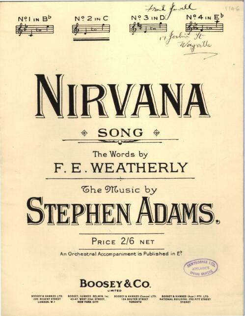 Nirvana [music] : song / the words by F.E. Weatherly ; the music by Stephen Adams