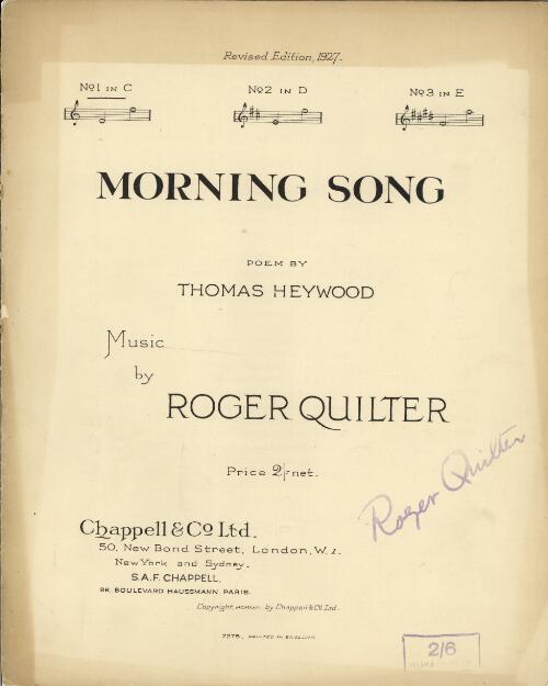 Morning song, op. 24, no. 2. [music] / poem by Thomas Heywood ; music by Roger Quilter