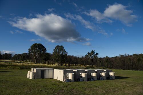 Minderoo pods erected on the sports ground as temporary accommodation, Cobargo, New South Wales, 4 May 2020 / Matthew Abbott