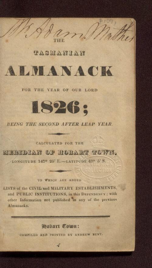 The Tasmanian almanack for the year of our Lord