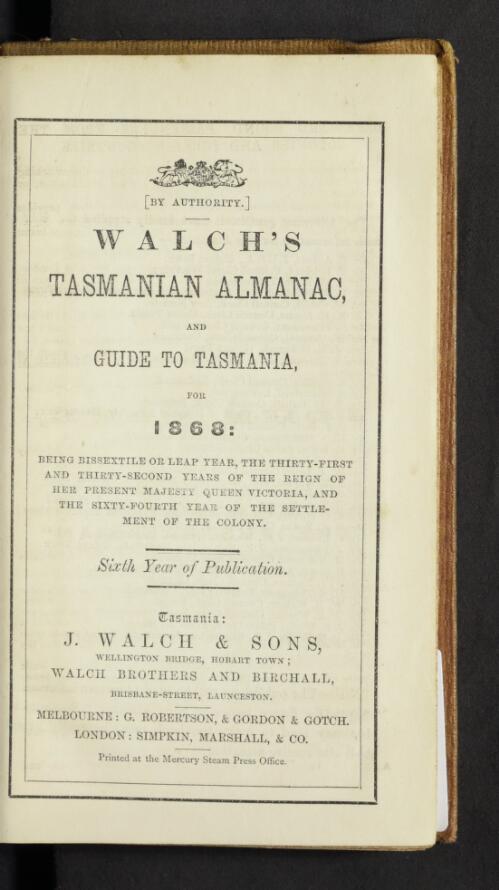 Walch's Tasmanian almanack and guide to Tasmania for