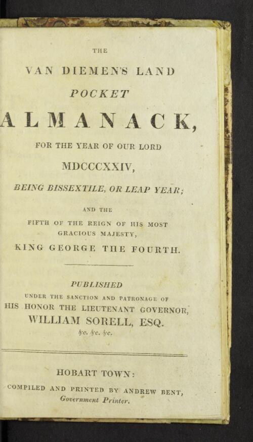 The Van Diemen's Land pocket almanack for the year of our Lord
