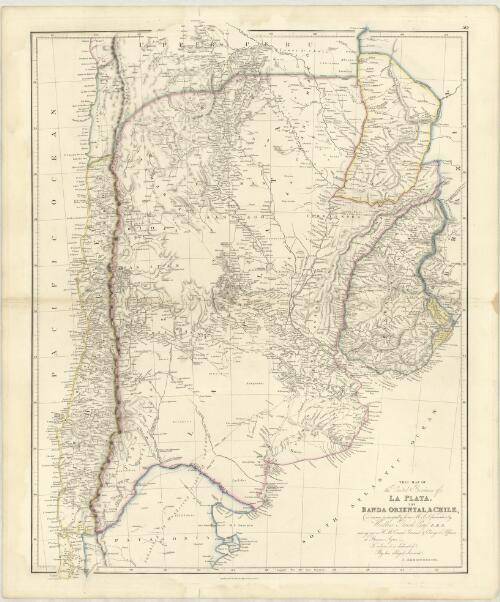 This map of the united provinces of La Plata, the Banda Oriental & Chile [cartographic material] : is drawn principally from M.S.S. furnished by Woodbine Parish, esgr. F.R.W. many years H.M. Consul General & Charge d'Affairs at Buenos Ayres. To who it is dedicated, by his obliged servant, J. Arrowsmith