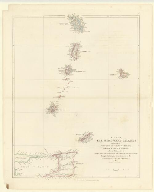 Map of the Windward Islands [cartographic material] : comprising Barbados, St. Vincent, Grenada, Tobago, St. Lucia & Trinidad under the administration of Major Genl. Sir E. I. Murray MacGregor Bart. K.C.B. & K.C.H. / compiled principally from documents in the Colonial Office and Admiralty by John Arrowsmith