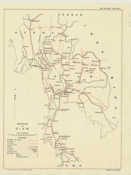 Sketch map of Siam [cartographic material] / Army Section, 6 D.O., S. of I., No. 8840. June 1937