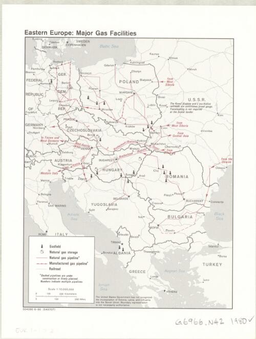 Eastern Europe, major gas facilities