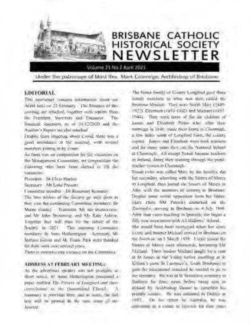 Newsletter / Brisbane Catholic Historical Society