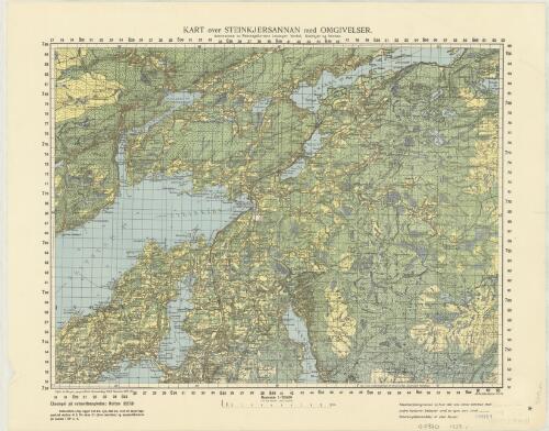 Kart over Steinkjersannan med omgivelser : sammensalt av Rektangelkartene Levanger, Verdal, Steinkjer og Snaasa / utgit av Norges geografiske opmaaling 1908, revidert 1937-39