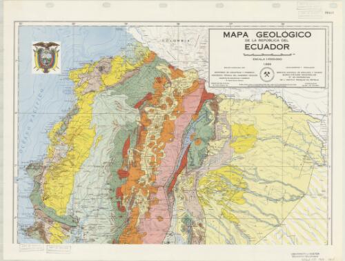 Mapa geológico de la República del Ecuador / Levantamientos y compilación [por] Servicío Nacional de Geología y Minería, Bureau d'études industrielles et de coopération de l'Institut française du pétrole