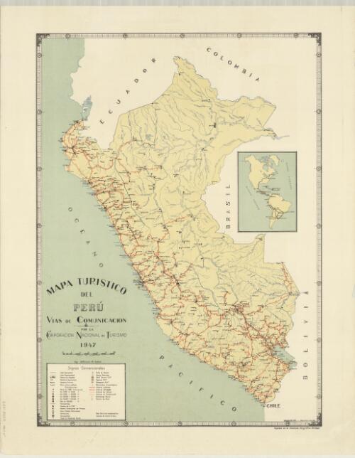 Mapa turistico del Peru [cartographic material] : vias de comunicacion / por la Corporacion Nacional de Turismo 1947