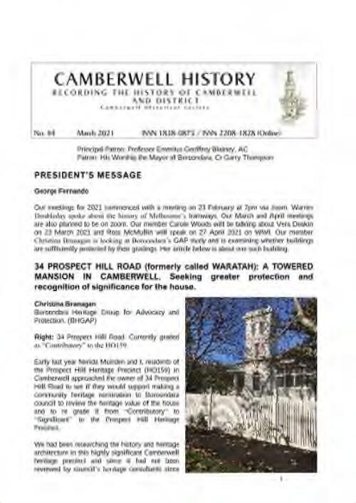 Camberwell history : recording the history of Camberwell and district / Camberwell historical Society