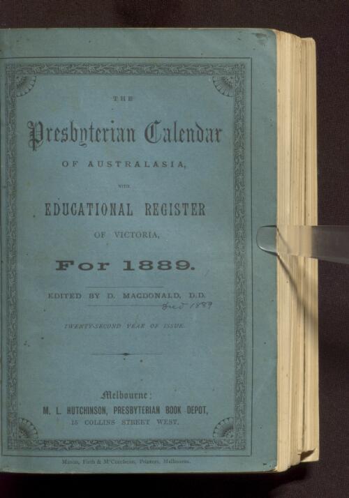 The Presbyterian calendar of Australasia, with educational register of Victoria for