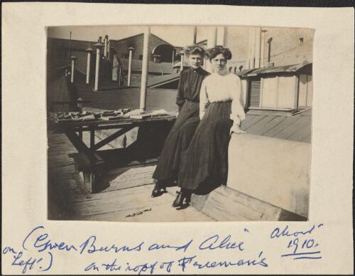 Gwen Burns and Alice on the roof of Freemans Studio, 318 George Street, Sydney, ca. 1910 [picture] / Freeman & Co