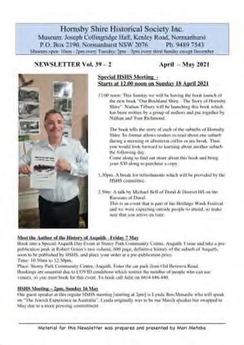 Newsletter / Hornsby Shire Historical Society Inc