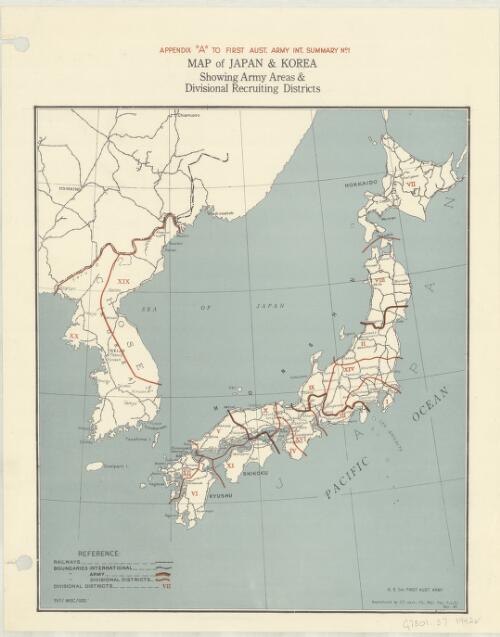 Map of Japan and Korea [cartographic material] : showing Army areas and divisional recruiting districts