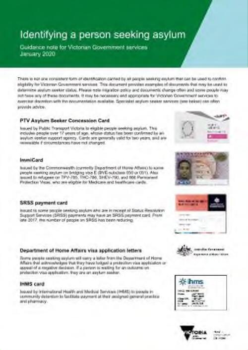 Identifying a person seeking asylum : guidance note for Victorian government services