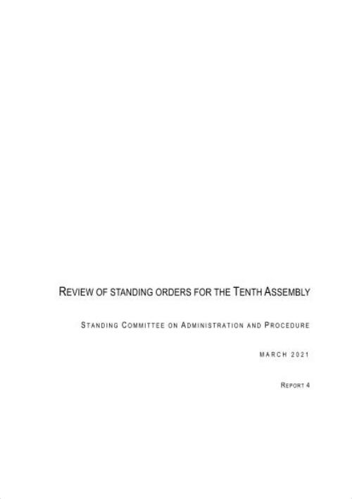 Review of Standing Orders for the Tenth Assembly
