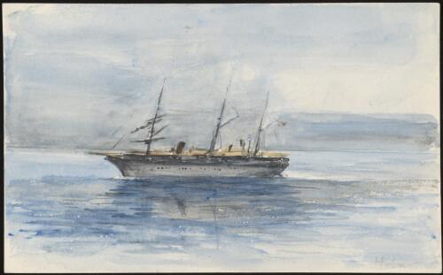 A steamship with three masts, Hobart, Tasmania, 1891 / Arnold Henry Savage Landor