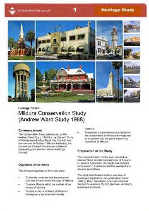 Mildura Conservation Study ( Andrew Ward Study 1988 ) : Heritage Fact Sheet