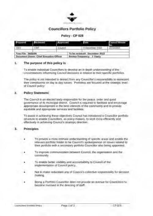 Councillors Portfolio Policy - CP028 : 2010