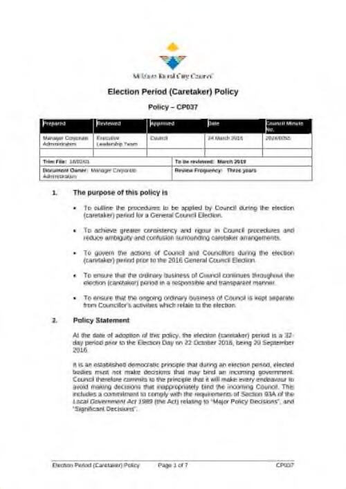 Election Period Policy - CP037 [2016]