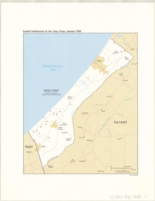 Israeli settlements in the Gaza Strip, January 1988. [cartographic material]