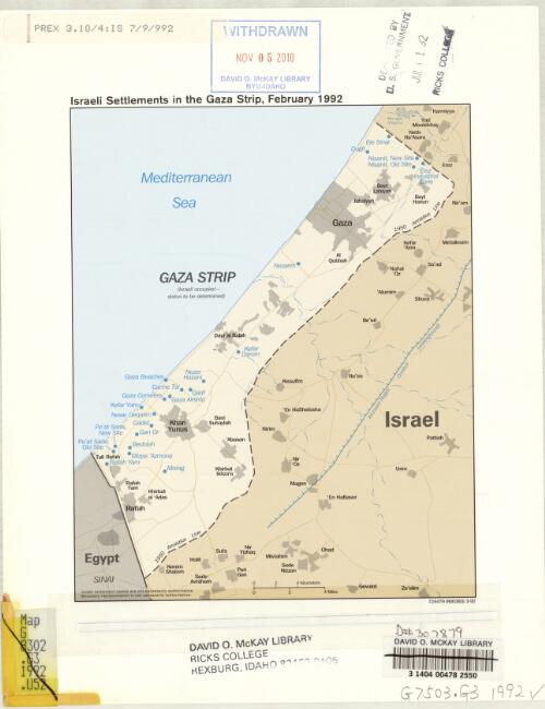 Israeli settlements in the Gaza Strip, February 1992