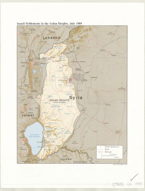 Israeli settlements in the Golan Heights, July 1989 [cartographic material]
