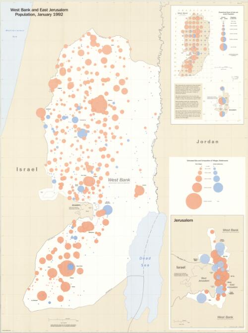 West Bank and East Jerusalem population, January 1992 [cartographic material]