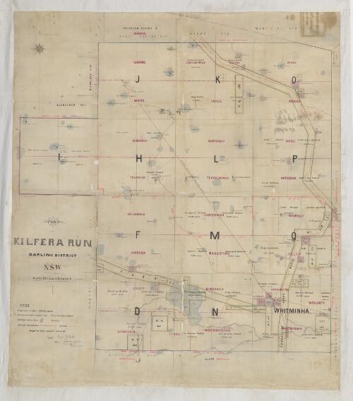 Plan of Kilfera Run, Darling District, NSW / compiled from actual survey by signed George B. Carter, 24/1/81 & B.C. Johnson, Oct 10th 1883