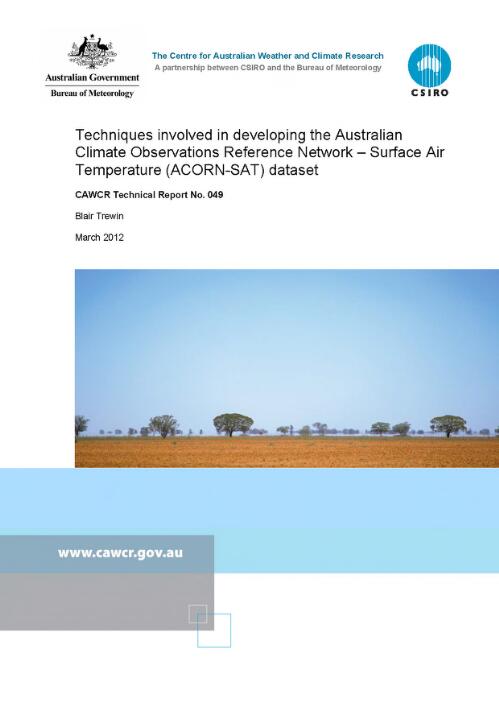 Techniques involved in developing the Australian climate observations reference network : surface air temperature (ACORN-SET) dataset / Blair Trewin