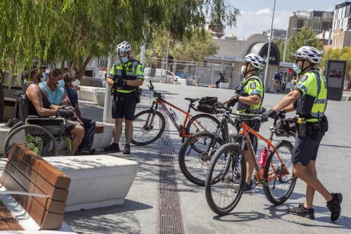Police bike patrol in Yagan Square, Perth, Western Australia, 3 February, 2021 / Philip Gostelow