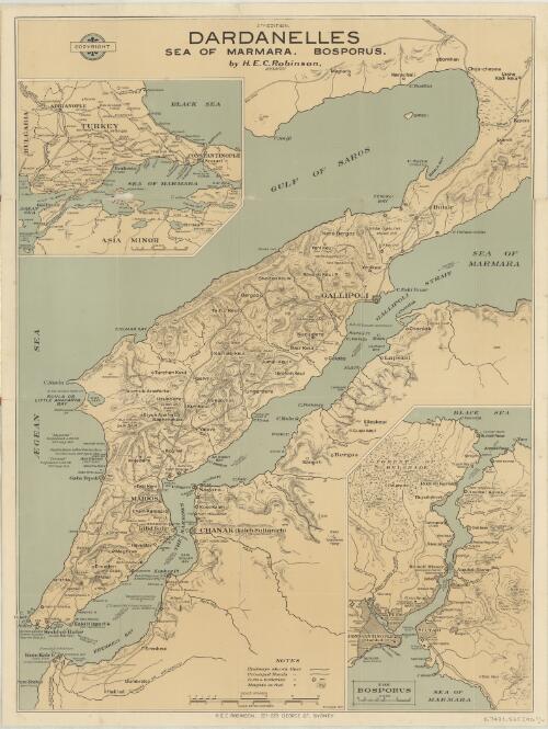 Dardanelles, Sea of Marmara, Bosporus [cartographic material] / by H.E.C. Robinson, Sydney