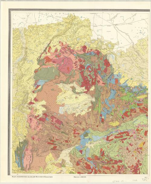 Karta geologicheskikh format︠s︡iĭ vostochnogo Kazakhstana, 1968 = Map of geological formations of the eastern Kazakhstan, 1968 / Ministerstvo geologii SSSR, Vsesoi︠u︡znyĭ nauchno-issledovatelʹskiĭ geologicheskiĭ institut (VSEGEI) ; glavnyĭ redaktor L.I. Borovikov ; otvetstvennyĭ redaktor, M.I. Aleksandrova ; karty sostavili, M.I. Aleksandrova [and 21 others] ; pri uchastii, D.P. Avrova [and 7 others]